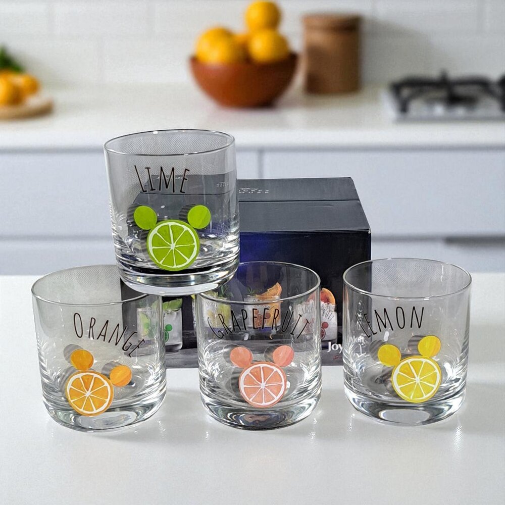 NEW Joyjolt Disney Mickey Mouse Citrus Glasses ~ Set Of 4 10 Oz Drinking Glasses - Picture 8 of 13